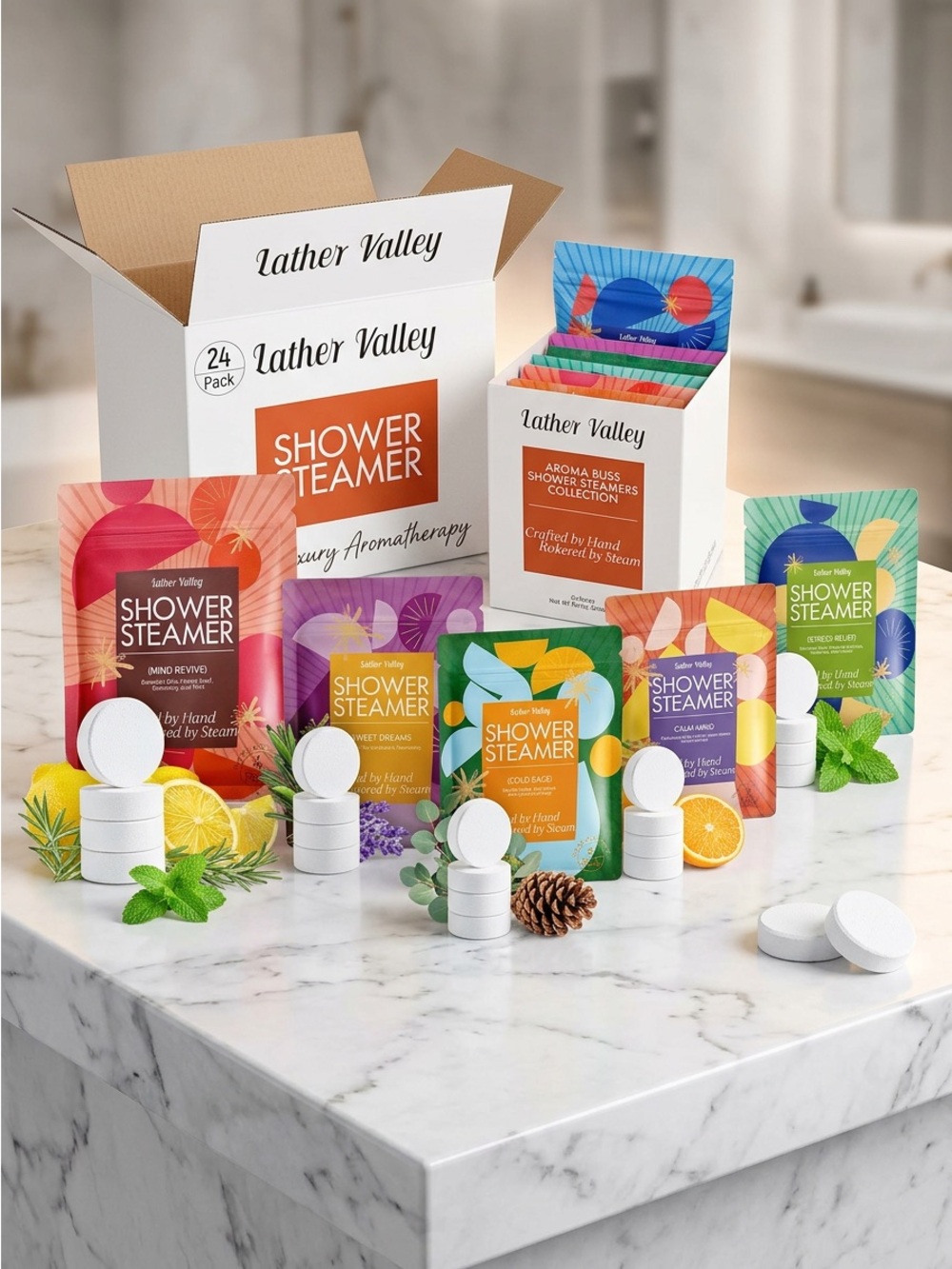 Lather Valley Aromatherapy Shower Steamers - 24 Pack Shower Bombs with 6 Scents